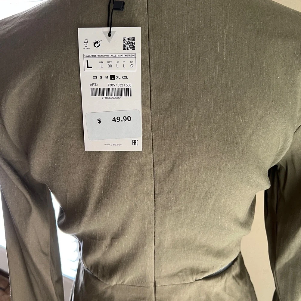 ZARA Khaki Green Mini Long Sleeve Dress with side cutouts - Picture 4 of 4